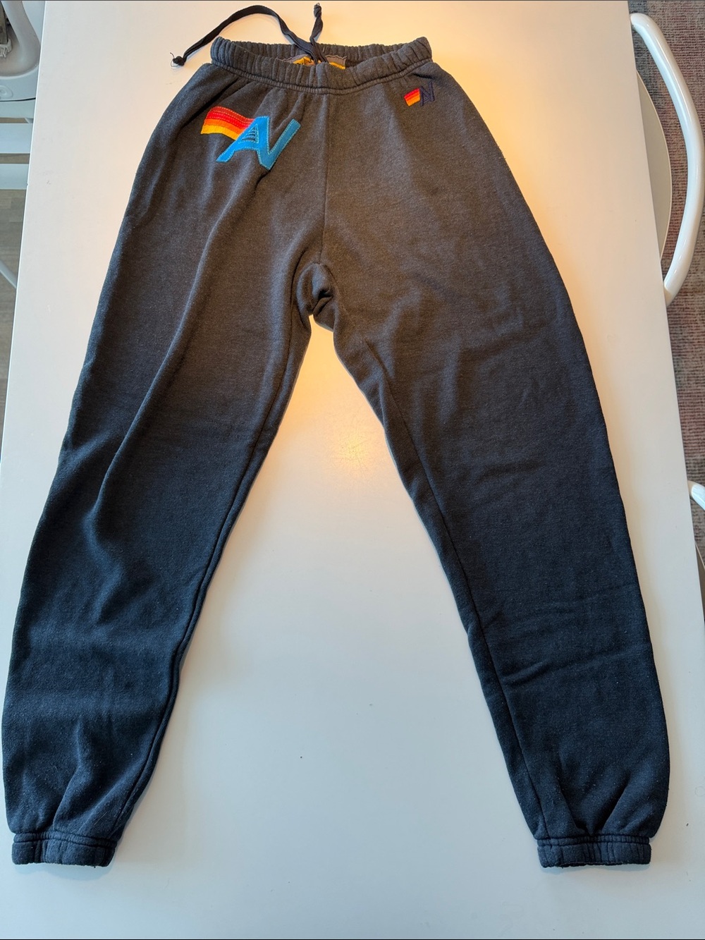 Aviator Nation Black Sweatpants with Rainbow 'AV' Patch